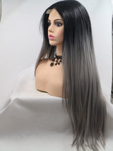 Load image into Gallery viewer, Black Root Grey Middle Lace Wig 191