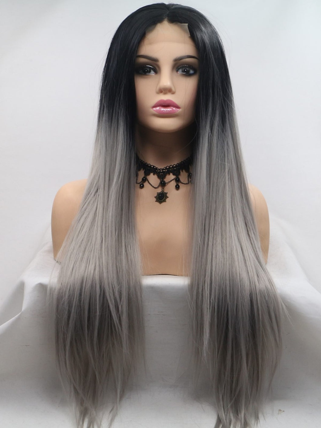 Black Root Grey Middle Lace Wig 191