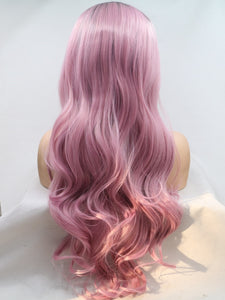 Black Root Sweet Pink Wavy Middle Lace Wig 194
