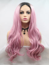 Load image into Gallery viewer, Black Root Sweet Pink Wavy Middle Lace Wig 194