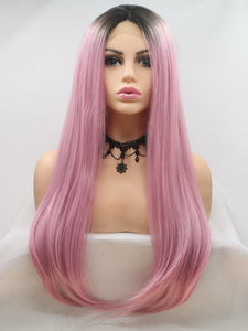 Black Root Sweet Pink Middle Lace Wig 195