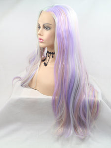 26" Pastel Rainbow Wavy Lace Front Wig 532
