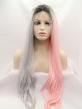 Load image into Gallery viewer, Black Root Half Pink Half Blue Lace Front Wig 378