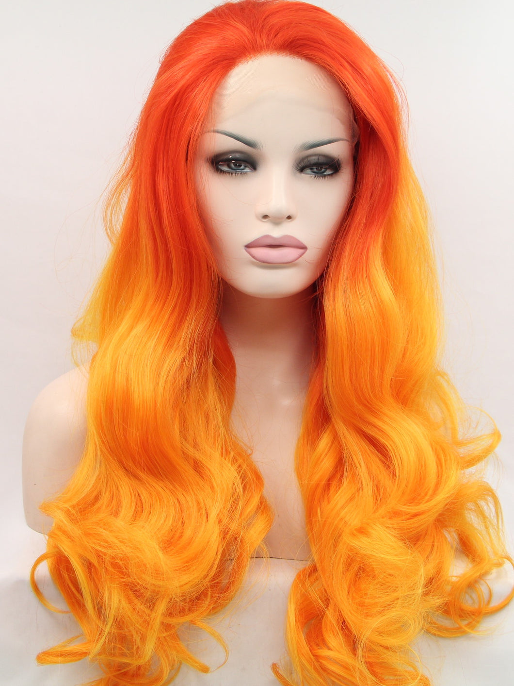 Sunset Orange Wavy Lace Front Wig 370