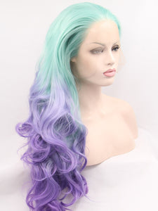 Light Blue To Purple Wavy Lace Front Wig 137