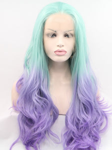 Light Blue To Purple Wavy Lace Front Wig 137