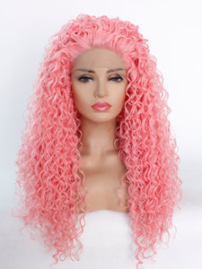 26" Sweet Pink Curly Lace Front Wig 497