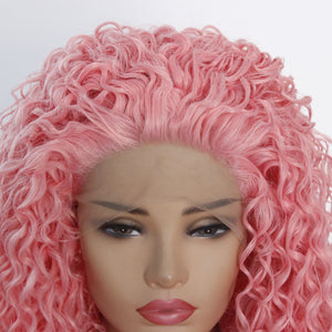 26" Sweet Pink Curly Lace Front Wig 497