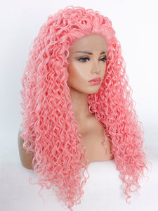 26" Sweet Pink Curly Lace Front Wig 497