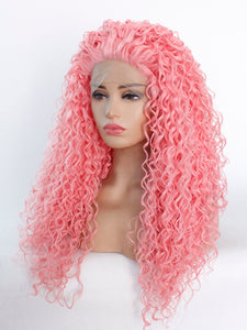 26" Sweet Pink Curly Lace Front Wig 497