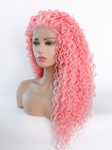 26" Sweet Pink Curly Lace Front Wig 497