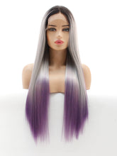 Load image into Gallery viewer, 26&quot; Rooted Gray to Purple Lace Front Wig 507