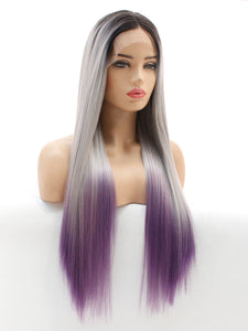 26" Rooted Gray to Purple Lace Front Wig 507