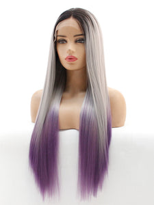 26" Rooted Gray to Purple Lace Front Wig 507