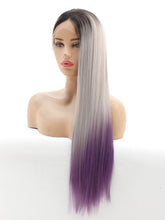 Load image into Gallery viewer, 26&quot; Rooted Gray to Purple Lace Front Wig 507