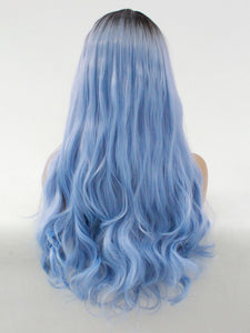 24" Rooted Baby Blue Wavy Lace Front Wig 508