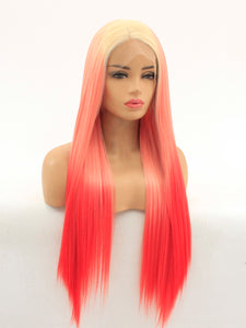 26" Rooted Gradient Pink Lace Front Wig 509