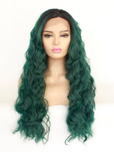 Load image into Gallery viewer, 26&quot; Rooted Dartk Green Wavy Lace Front Wig 492