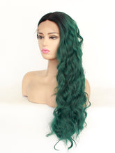 Load image into Gallery viewer, 26&quot; Rooted Dartk Green Wavy Lace Front Wig 492