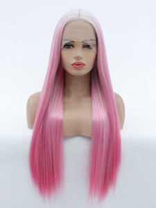 26" Gray Root Pink Lace Front Wig 461