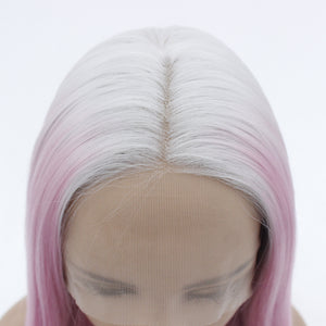 26" Gray Root Pink Lace Front Wig 461
