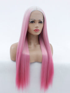 26" Gray Root Pink Lace Front Wig 461