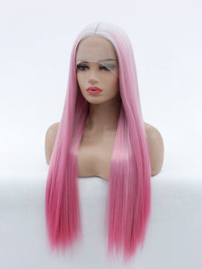 26" Gray Root Pink Lace Front Wig 461