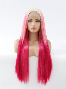 26" Rooted Gradient Rose Red Lace Front Wig 510