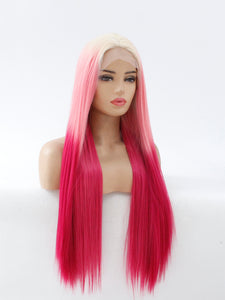 26" Rooted Gradient Rose Red Lace Front Wig 510