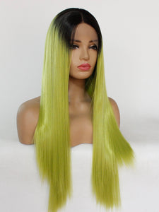 Rooted Mustard Green Lace Front Wig 521