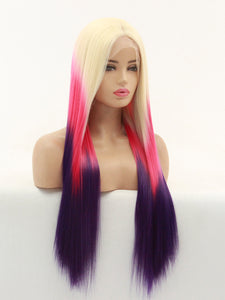 26" Blonde Pink Purple Lace Front Wig 514