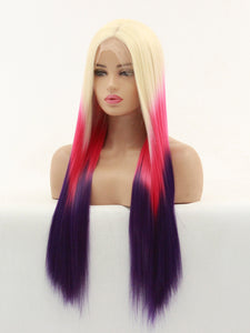 26" Blonde Pink Purple Lace Front Wig 514