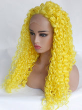 Load image into Gallery viewer, Lemon Yellow Curly Lace Front Wig 114