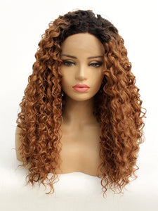 26" Rooted Brown Curly Lace Front Wig 499