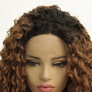 26" Rooted Brown Curly Lace Front Wig 499