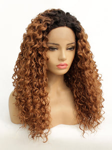 26" Rooted Brown Curly Lace Front Wig 499