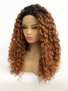 26" Rooted Brown Curly Lace Front Wig 499