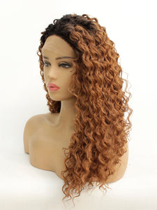 26" Rooted Brown Curly Lace Front Wig 499