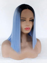 Load image into Gallery viewer, 12&quot; Rooted Baby Blue Bob Lace Front Wig 399