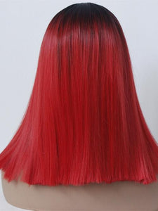 Black Root Red Bob Lace Front Wig 161