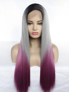 Rooted Grey To Purple Lace Front Wig 396