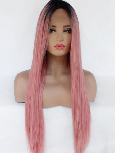 Rooted Smoke Pink Lace Front Wig 393