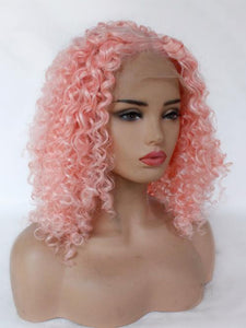 22" Sweet Pink Curly Lace Front Wig 416