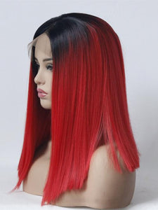 Black Root Red Bob Lace Front Wig 161