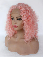 Load image into Gallery viewer, 22&quot; Sweet Pink Curly Lace Front Wig 416