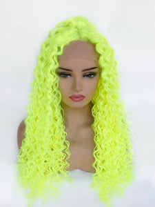 Neon Green Curly Lace Front Wig 423